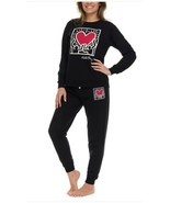 Keith Haring Womens Pajamas Black Lounge Heart Crewneck Long Sleeves Rel... - $58.79 CAD