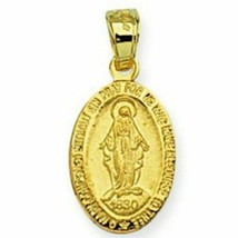 Solid 14k Real Yellow Gold Small Miraculous Mary Medal Oval Pendant Charm - £133.80 GBP