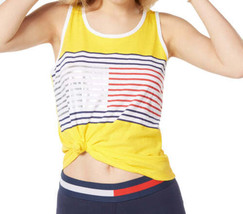 Tommy Hilfiger Womens Activewear Sport Striped Knot Top Size Small, Lemonade - £30.93 GBP