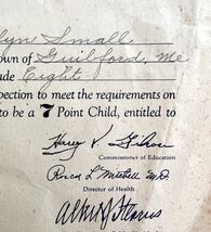 Seven Point Child Award Health Certificate 1945 Guilford Maine Official ... - $463.85 MXN