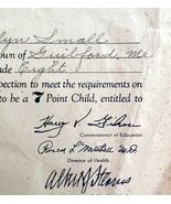 Seven Point Child Award Health Certificate 1945 Guilford Maine Official ... - $35.24 CAD