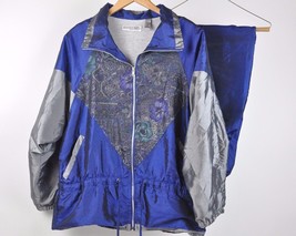 Vtg 90s Amanda Smith Metallic Nylon Windbreaker Suit Pants Jacket Set Sz M - £19.61 GBP