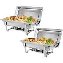 2 Pcs 8 Quart Stainless Steel Chafing Dish Rectangular Warmer Buffet Catering - £84.19 GBP