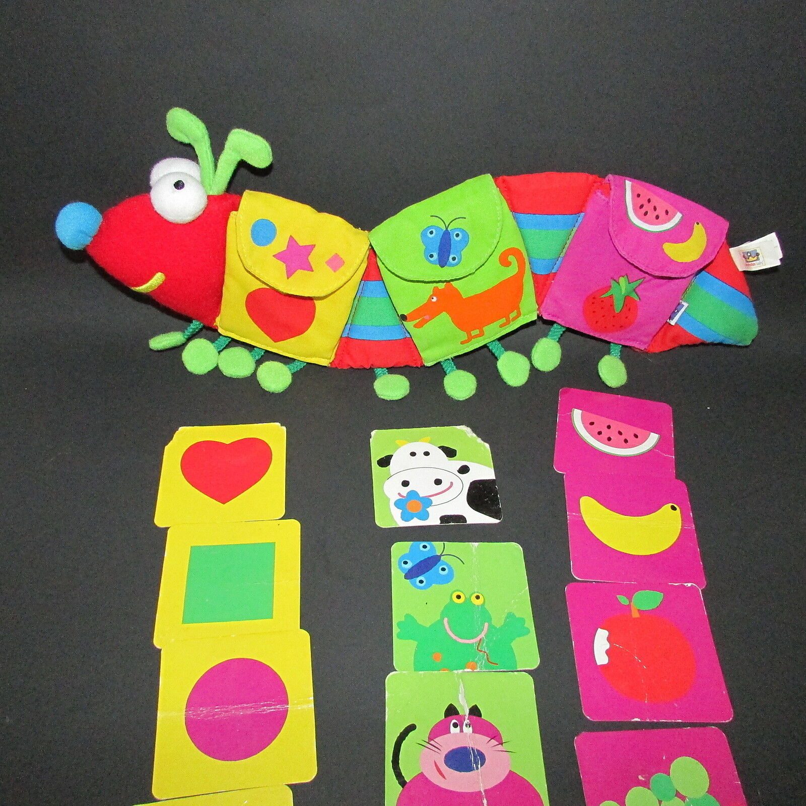 manhattan Baby toy company plush caterpillar w/ pockets cards fruit shapes + - $9.89