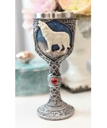 Howling White Wolf In Starry Night Wine Chalice Goblet With Celtic Knotw... - £18.00 GBP