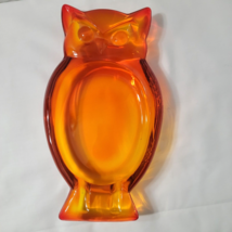 Vintage MCM Retro Viking Glass Orange Owl Art Ashtray Trinket Dish Ash T... - $54.24