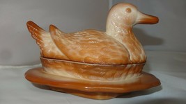 Fenton Art Glass Chocolate Slag Duck Trinket Box 6848CK Original box - $75.00