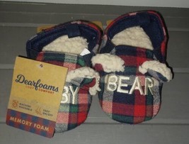 Dearfoams Memory Foam Infant Toddler Slippers &quot; BABY BEAR&quot; Size 5/6  Plaid - $6.99