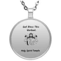 Circle Silver Plated Necklace&quot;God Bless this Workout&quot; - £17.36 GBP