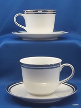 Royal Doulton Pure Platinum Cups and Saucers Set of 2 White Double Platinum Trim - £16.76 GBP