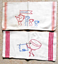 Set of 2 Embroidered Dish Towels-One with Tea Pot &amp; Cups, One with Cloth... - £11.86 GBP