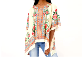Tolani Collection Printed Woven Kaftan Blouse- CORAL FLORAL, SMALL - £20.10 GBP