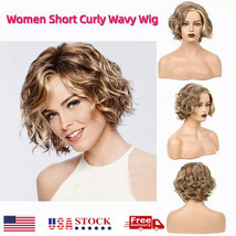 10 Inch Women Short Curly Wavy Bob Wig Fluffy Blonde Hair Cosplay Fashion Wig Us - £18.76 GBP