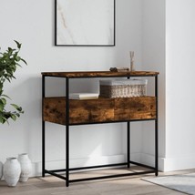 Industrial Rustic Smoked Oak Wooden Hallway Console Table With 2 Storage Drawers - £69.66 GBP