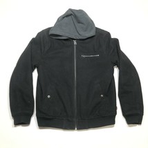 Vintage Levi&#39;s Varsity Jacket Coat Mens M Black Full Zip Wool Blend Hooded - $37.39