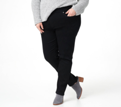 Denim &amp; Co. Cozy Touch Denim Full-Length Straight Jeans- Black, Regular 14 - £27.06 GBP