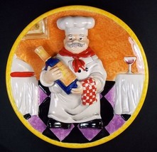 Fat Chef 3D relief wall plate wine bottle 8.25&quot; integral hanger - £10.65 GBP