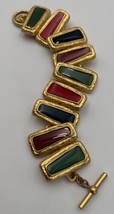 VTG Signed Anne Klein Red Green Gold Tone Enamel Toggle Bracelet Byzantine Style - £45.52 GBP