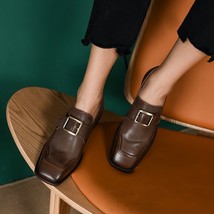 British Style Women Loafers Slip On Thick Heel Shoes Square Toe Buckle Woman Sho - £109.71 GBP