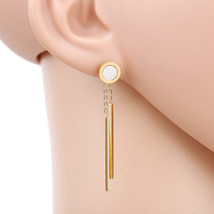 Gold Tone Earrings With Dangling Bars &amp; Faux Mother of Pearl Inlay - £19.76 GBP