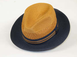 Men's Bruno Capelo Hollywood 2-Tone Straw Style Fedora Hat HW798 Cognac/Navy image 3