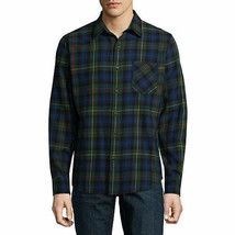 Arizona Men&#39;s Long Sleeve Button Down Flannel Shirt MEDIUM Blue Green Tart New - £15.37 GBP