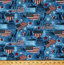 Cotton Patriotic Hearts American Flags USA Blue Fabric Print by the Yard D406.46 - £12.70 GBP