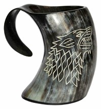 Viking Drinking Horn Mug Wolf Carved Tankard For Beer Game of Thrones Wo... - $46.22