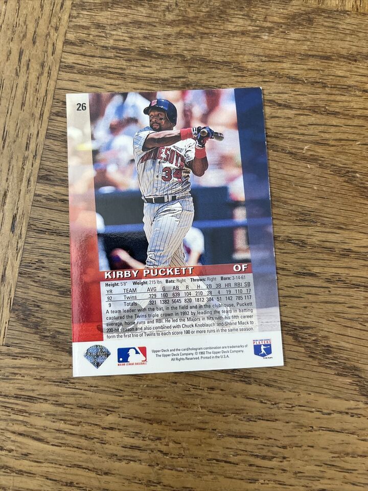 1993 UD Kirby Puckett Card #26 Item image 2