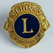 Lions International Lions Club Blue Gold Tone Member Lapel Hat Pin Vintage - $10.73