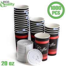 20oz Design Coffee Cups and White Flat Lids Hot Cold Drinks Disposable 1000pcs - £286.55 GBP