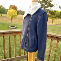 TOMMY HILFIGER Women Zip Asymmetrical Fleece Shacket Jacket L Heavy Blue - $8.09
