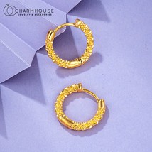 Yellow Gold Plated Hoop Earrings For Women 20mm Twisted Small Circle Ear Cuff Br - £10.29 GBP