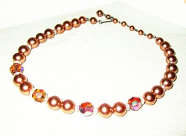 Vintage Champagne Pink Glass Pearls &amp; Crystal Bead Choker Necklace 14-15&quot; - £7.48 GBP