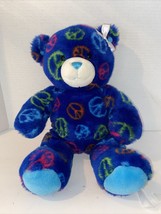 Build A Bear Royal Blue Peace Bear with multi-color peace signs - $16.83