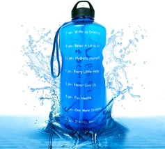 1 Gallon Water Bottle with Times to Drink and Straw Blue NEW - £21.65 GBP
