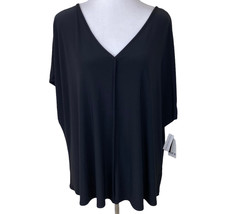 Bar III Plus Size V-Neck Top Shirt Black 3X Womens Short Sleeve Stretch ... - £19.41 GBP