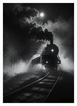 Train On Railway Burning Coal Dark Horror Halloween Noir 5X7 Photo - £6.72 GBP
