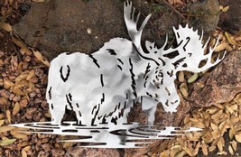 Water Logged Moose Metal Wall Art 20&quot; x 14&quot; Polished Steel - £45.54 GBP