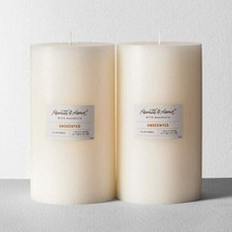 Hearth &amp; Hand With Magnolia 2 4x7 Cream Unscented Pillar Candles - £17.74 GBP