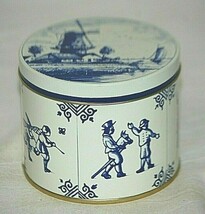 Dutch Rosenberg Blue White Tin Children at Play Windmill Lidded Metal Co... - £15.57 GBP