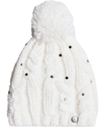 Roxy Sundancing Beanie white Pom Pom Knit Winter Hat NEW - $18.76