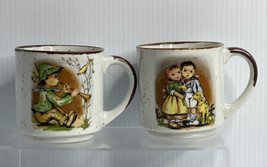 Vintage Speckled Brown Little Boy Dutch German Boy &amp; Girl Dog Coffee Cup - £15.78 GBP