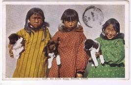 Alaska Postcard Arctic Native Children Costume and Dogs - £2.31 GBP