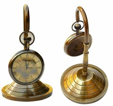 Maritime Antique Desk Clock Brass Finish Nautical Collectible Hanging Watch - £59.10 GBP