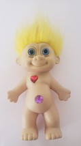 Vintage RARE 8&quot; Troll Yellow Hair Red Heart Purple Wishstone Belly Made ... - £31.23 GBP