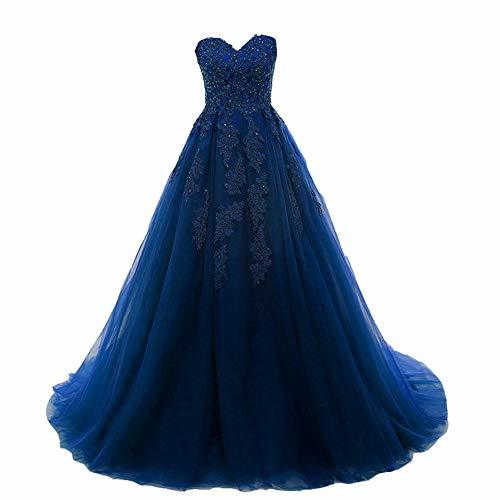 Kivary Plus Size Beaded Lace Ball Gown Long Formal Prom Evening Dress Royal Blue