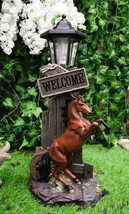 Ebros Western Rearing Horse with Welcome Sign Statue w/ Solar LED Lanter... - $79.95