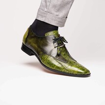 Anzio Genuine Alligator and Calfskin Dress Derby Shoes Rustic Green image 6