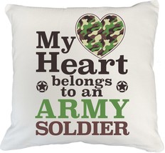 My Heart Belongs To An Army Soldier. Cute White Pillow Cover For Mom, Ma... - $24.74+